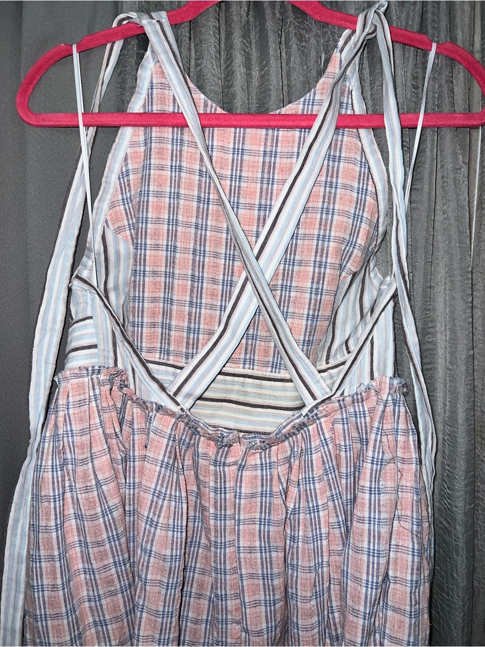 Free People Plaid Halter Dress with Striped Waistband - Size S - Picture 3 of 7